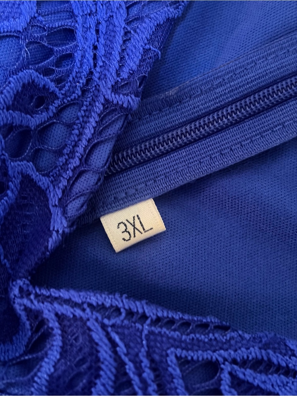 Royal Blue Lace A-Line Dress with Waist Tie - Picture 6 of 11